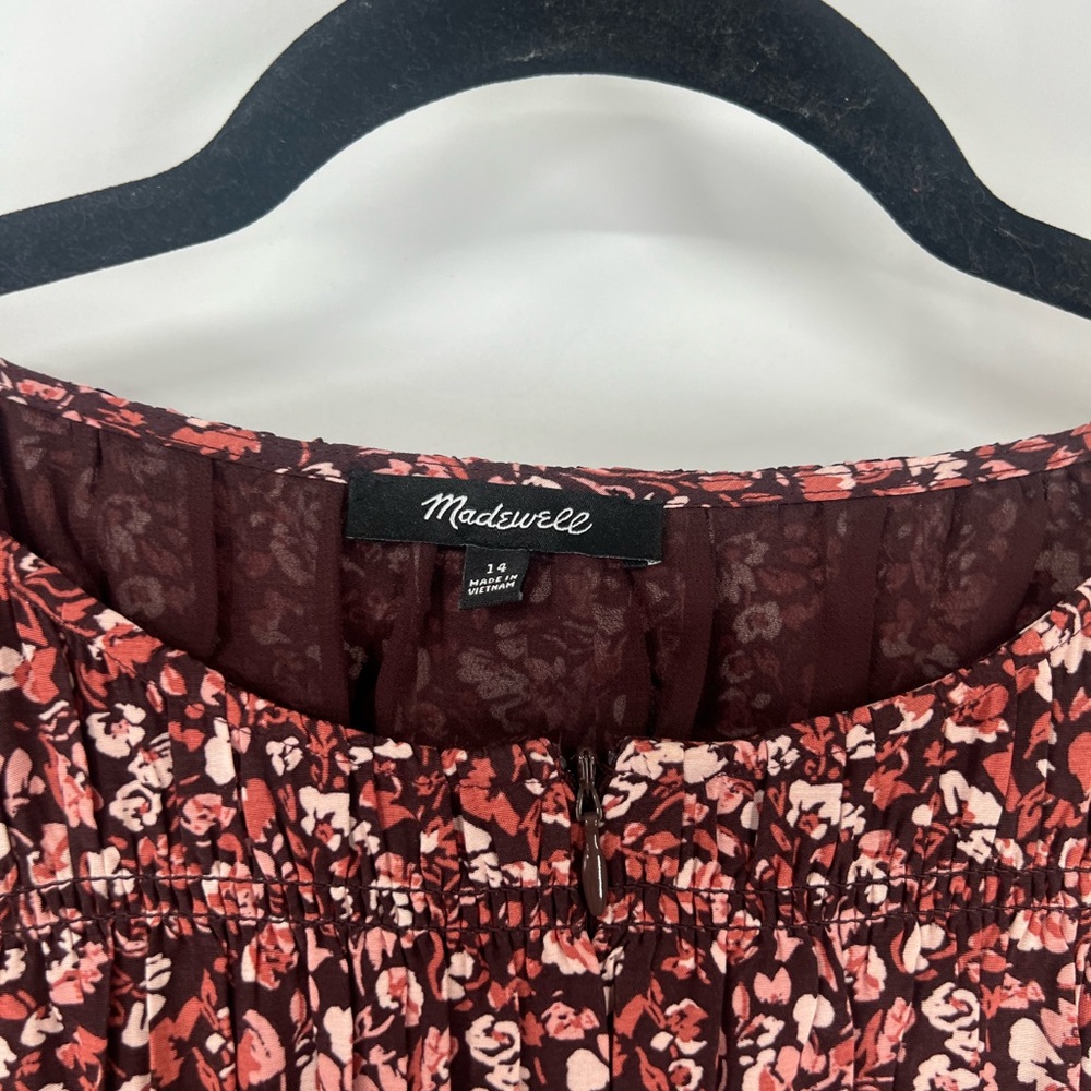 Madewell Zip-Front Flutter-Sleeve Midi Dress Floral Daphne Floral Raisin Blush - Picture 4 of 9